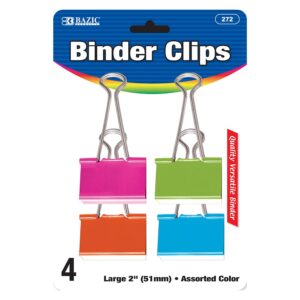 Large 2" (51mm) Assorted Color Binder Clip (4/Pack)