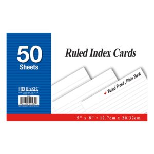 Ruled White Index Card 5" X 8" 50 Ct.