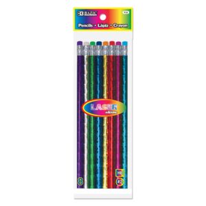 Wood Pencil w/ Eraser Metallic Laser Foil (8/Pack)