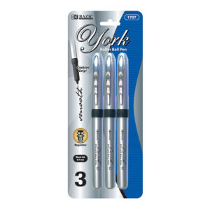 York Black Rollerball Pen w/ Grip (3/Pack)