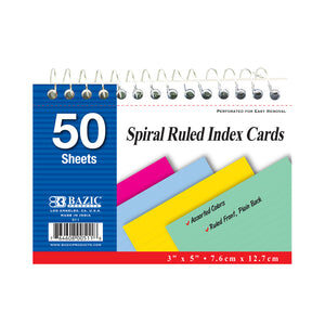 Ruled Colored Index Card Spiral Bound 3" X 5" 50 Ct.