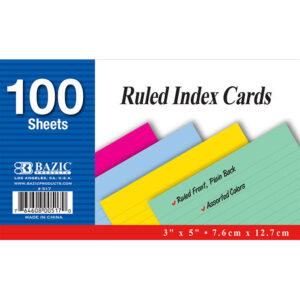Ruled Colored Index Card 3" X 5" 100 Ct.